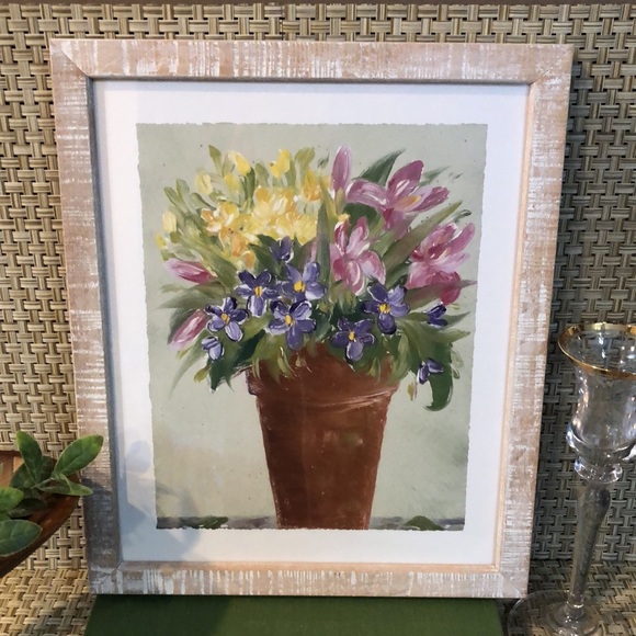 Wood Framed Spring Floral Bouquet In Vase Picture - Picture 4 of 12
